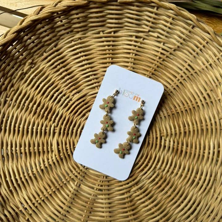 Watch Me Bloom - Vente Boucles d'oreilles pendantes - Boucles d'oreilles en pâte polymère du trio Gingerbread Man | Noël 0