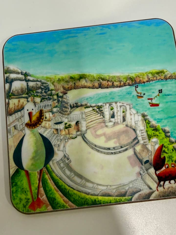 Minack Theatre Pasty Thief Gull Coaster for wholesale by Gullz R Loud