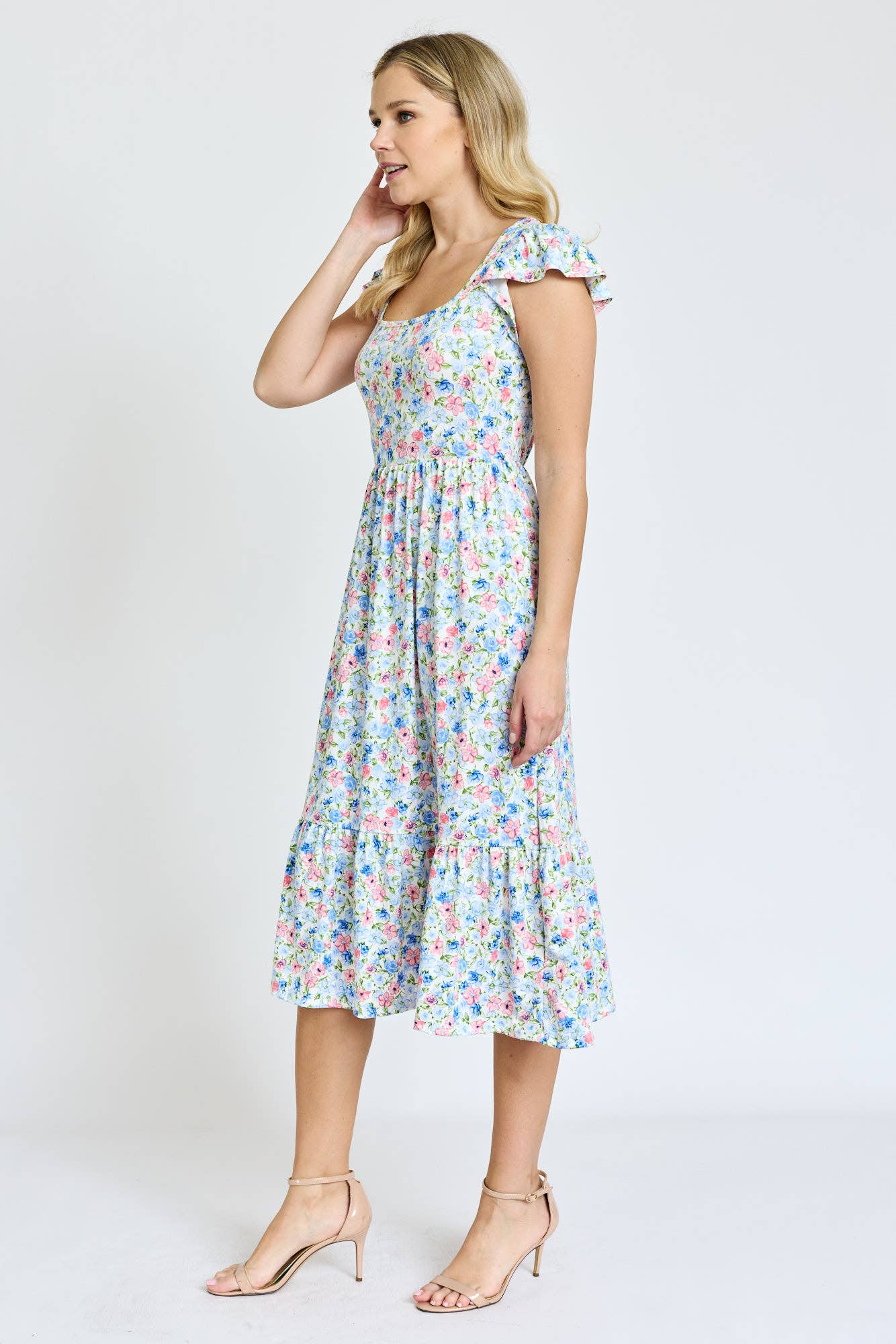 EG fashion - Wholesale Dress - Women's - Flutter Sleeve Ditsy Floral Chevron Sundress3