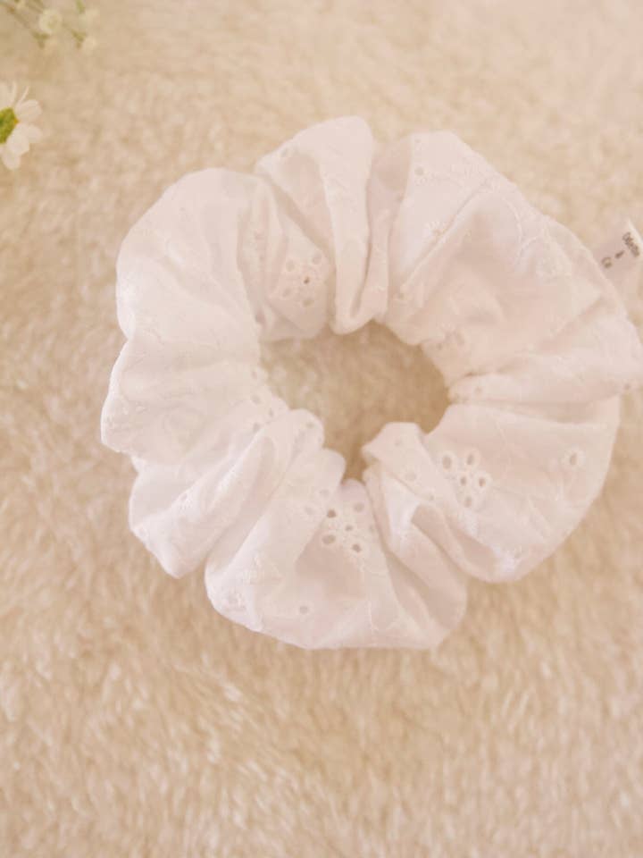 White Eyelet Scrunchie for wholesale by Odette and Co