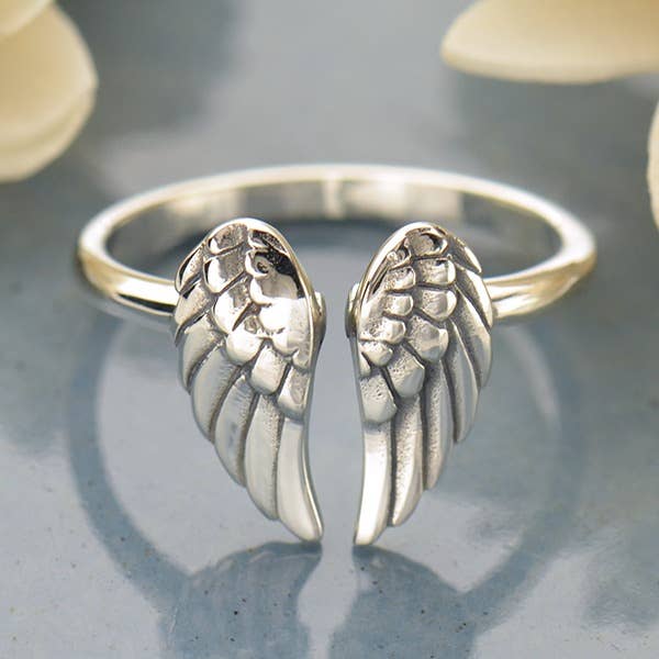 Nina Designs - Wholesale Band/Stacked Ring - Sterling Silver or Bronze Adjustable Angel Wing Ring0