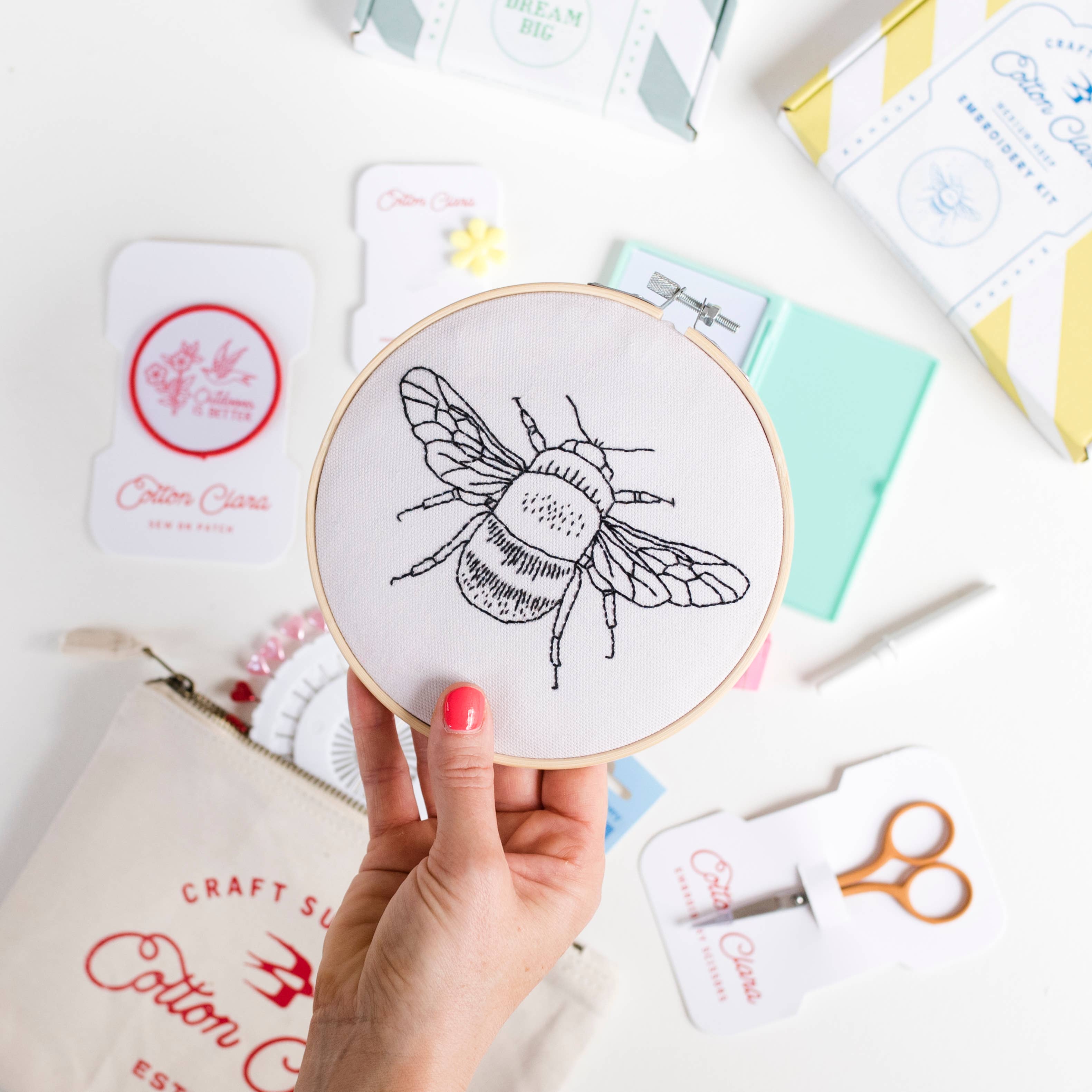 Cotton Clara Craft Kits & Supplies – wholesale DIY craft kit – Bumble Bee Beginner Embroidery Hoop Kit - DIY Craft Kit4