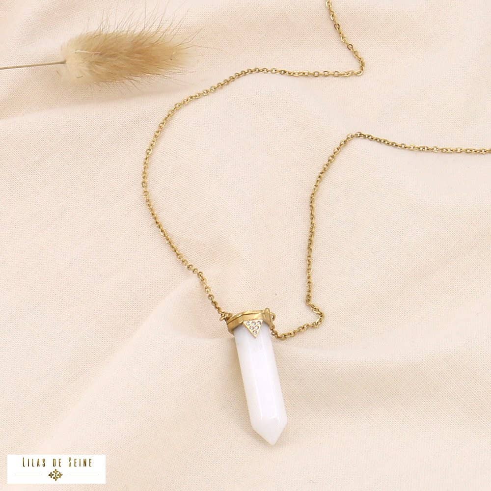 Lilas de Seine - Wholesale Pendant/Charm Necklace - Long necklace steel hexagonal pendant stone rhinestone 01235543