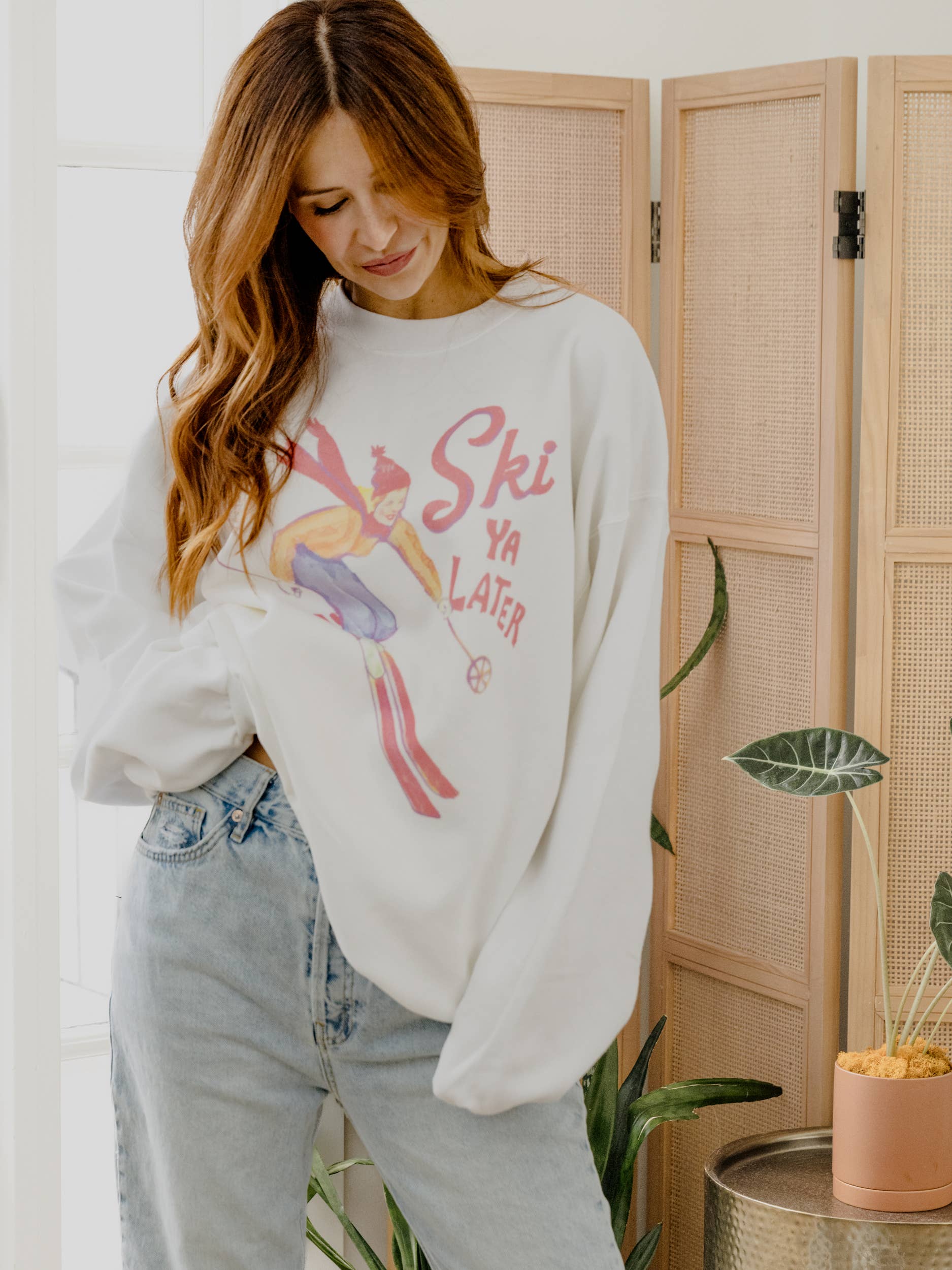 LivyLu - Wholesale Graphic Sweatshirt - Unisex - Ski Ya Later White Sweatshirt 2