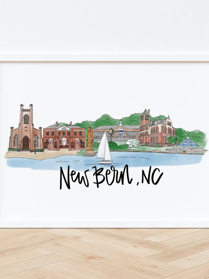 Impresión de Skyline 8x10 de New Bern, NC para venta al por mayor de Thirteenwinks