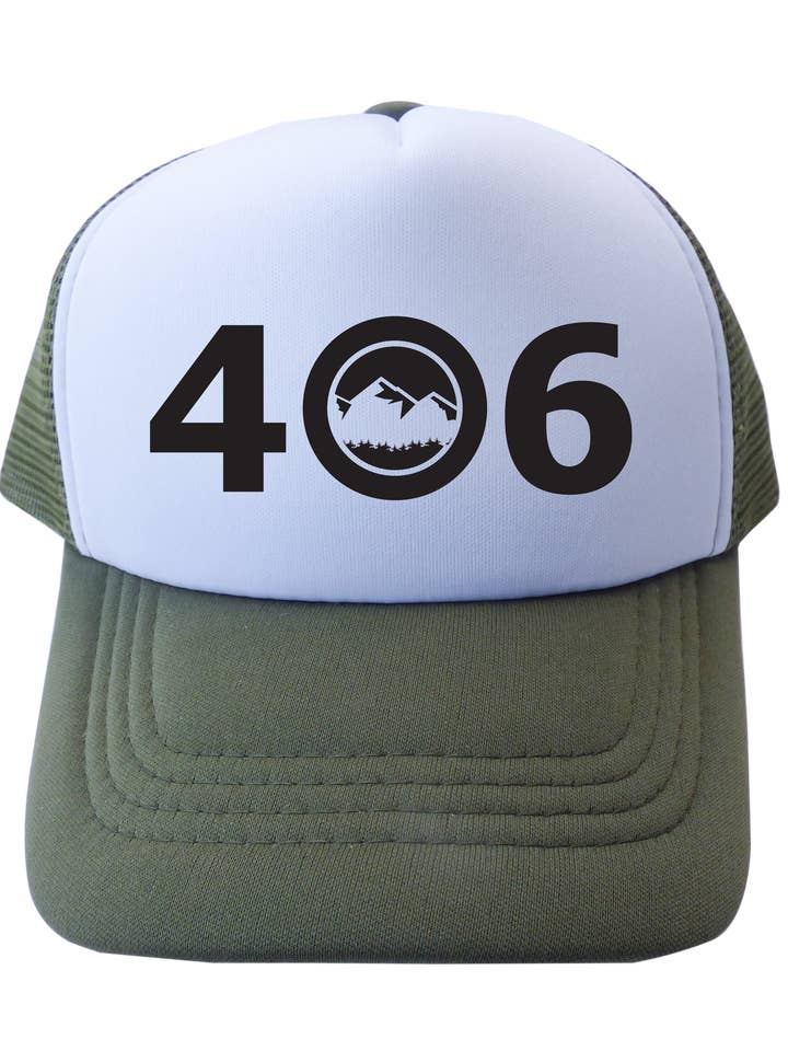 Vert militaire adulte avec noir
Chapeau 406 pour la vente par Montana Tees