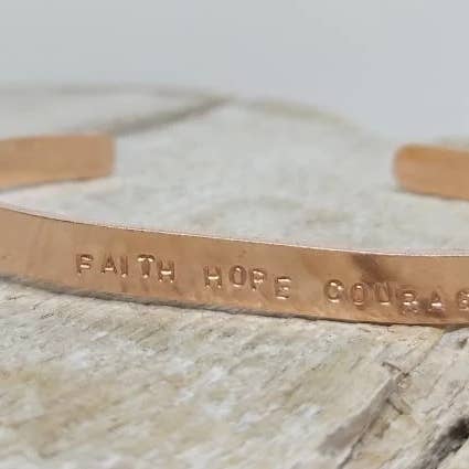Faith Hope Courage Rose Gold Cuff for wholesale by benny and the moo