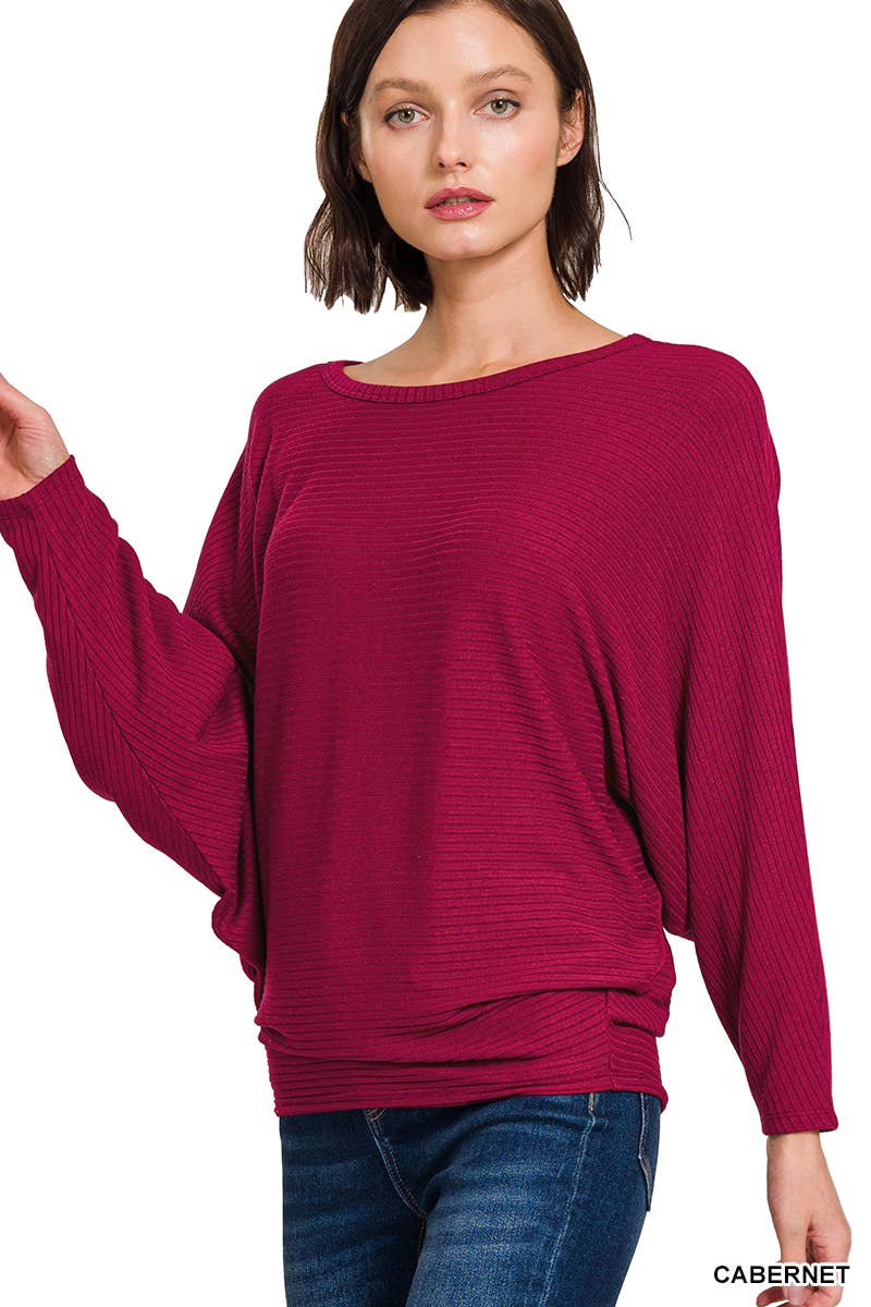 42POPS - Wholesale Knit Sweater - Women's - `.Ribbed Batwing Long Sleeve Boat Neck Sweater17