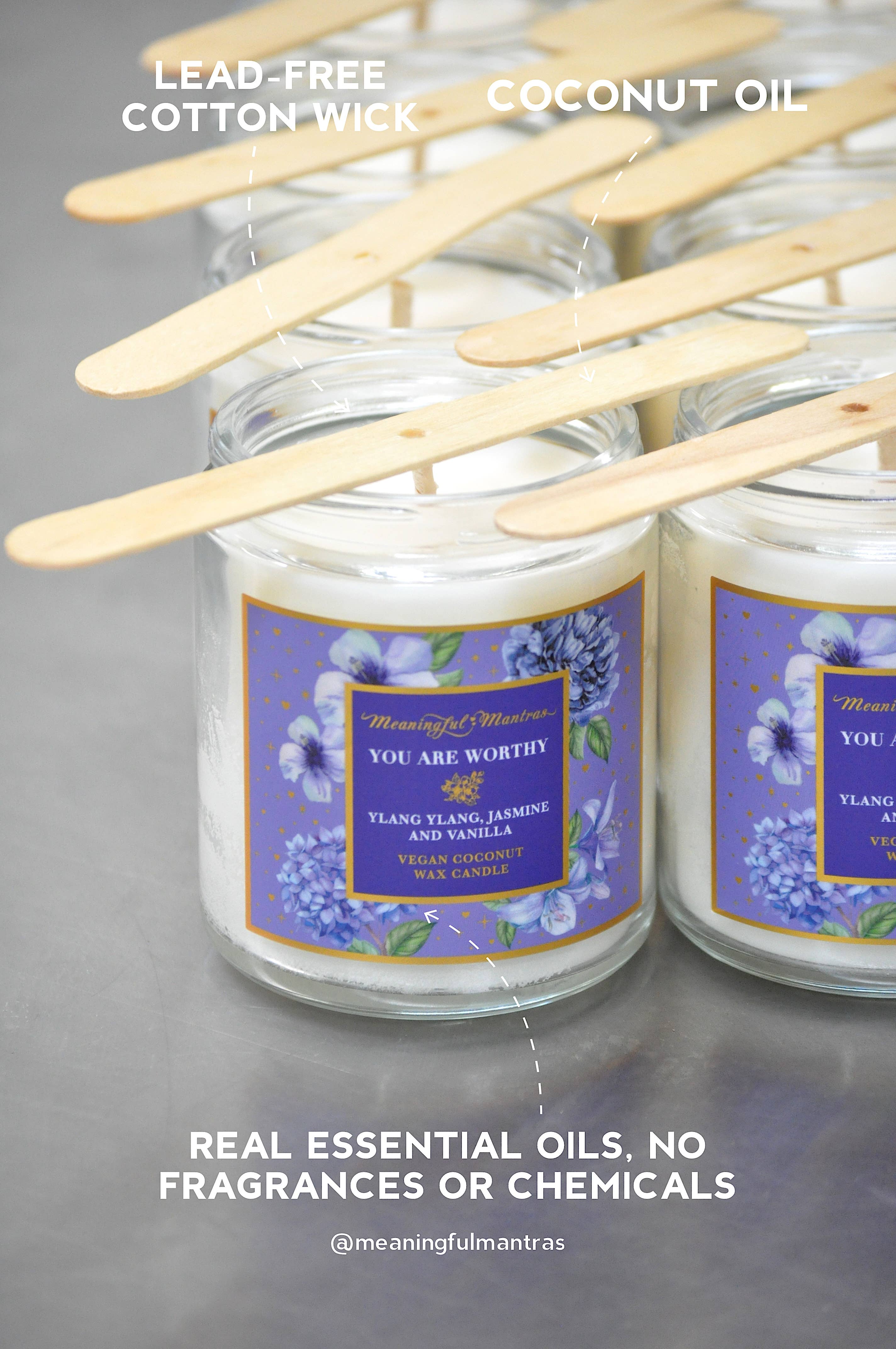 Meaningful Mantras - Wholesale Jar/Filled Candle - 8oz You Are Worthy Ylang Ylang/Jasmine/Vanilla Candle4