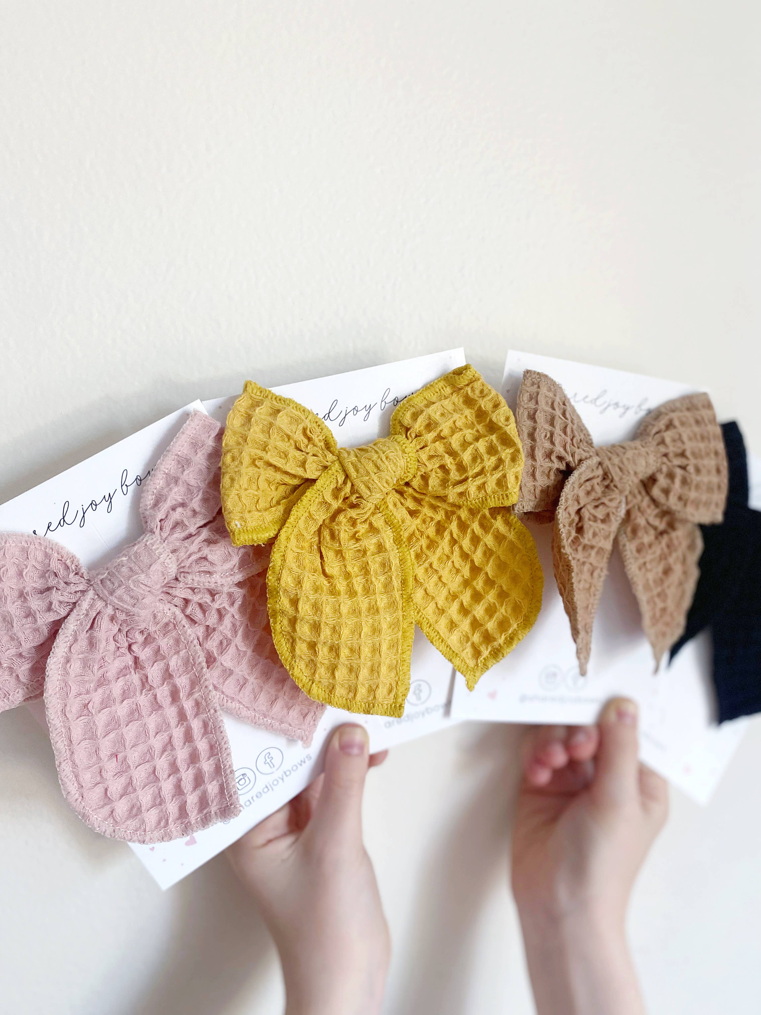 Shared Joy Bows – Engroshandel Hårsløjfe - Børn – Efterår Vaffelstrik Hårsløjfer0