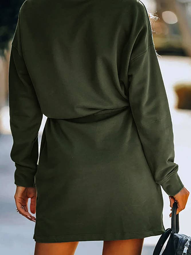 Army Green Drawstring Waist Sweatshirt Dress ZK693 for wholesale on Faire1