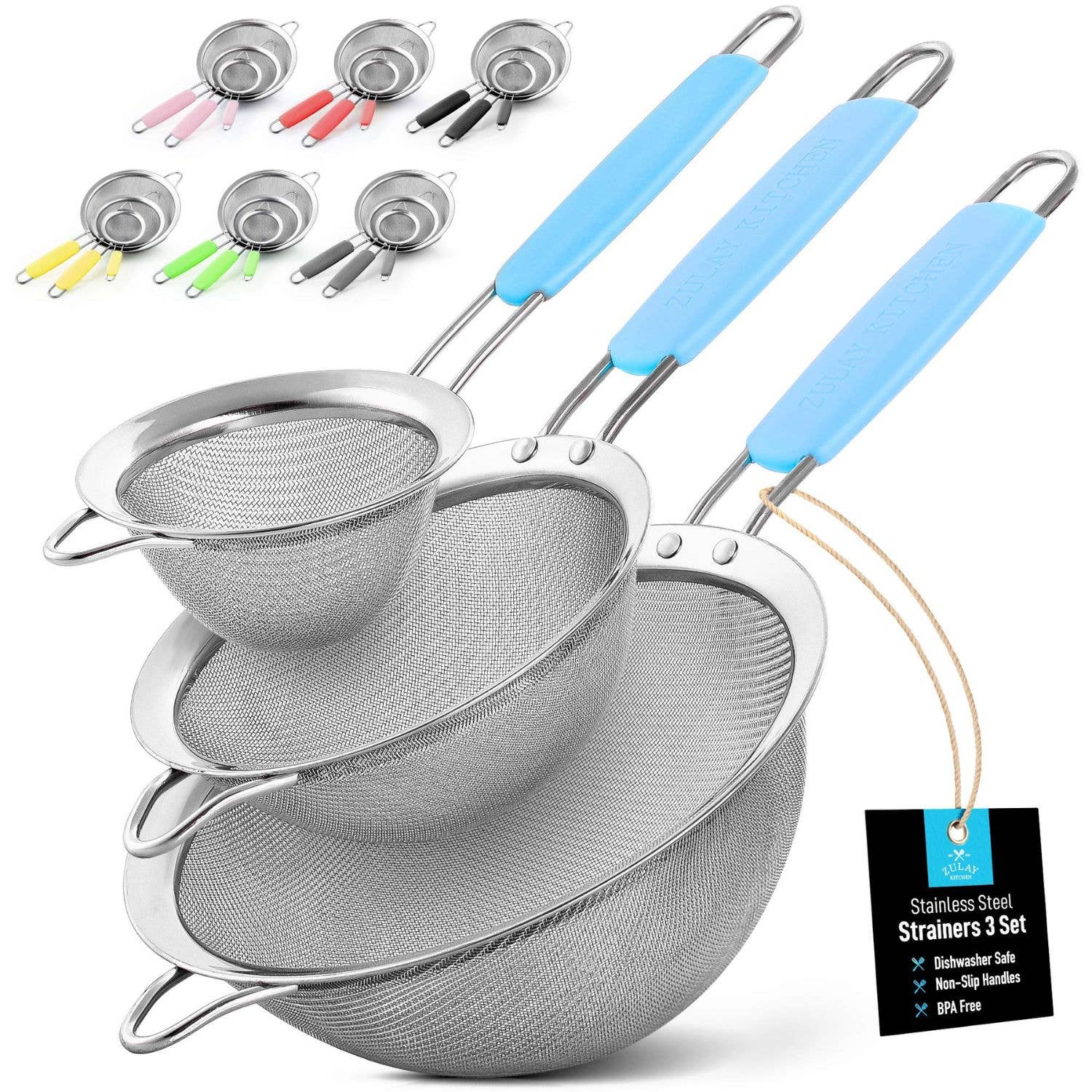 Zulay Kitchen - Wholesale Sifter - Premium Stainless Steel Fine Mesh Strainer Set of 38