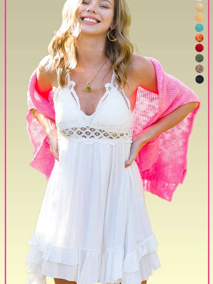 HUD9089-Crochet Lace Trim Sleeveless Bralette Mini Dress for wholesale by La Miel