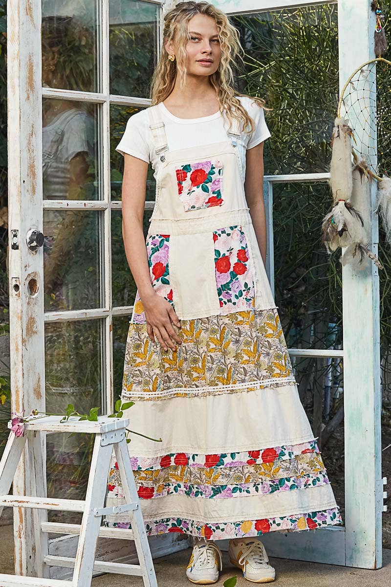 Pol Clothing - Wholesale Dress - Women's - Vintage Washed Front Pocket Floral Contrast Dress2