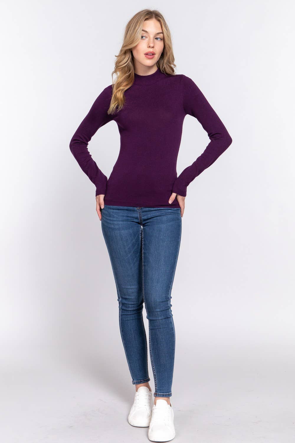 Active Basic | Active USA - Venta al por mayor Jersey de punto - Mujer - Suéter básico de manga larga con cuello simulado32