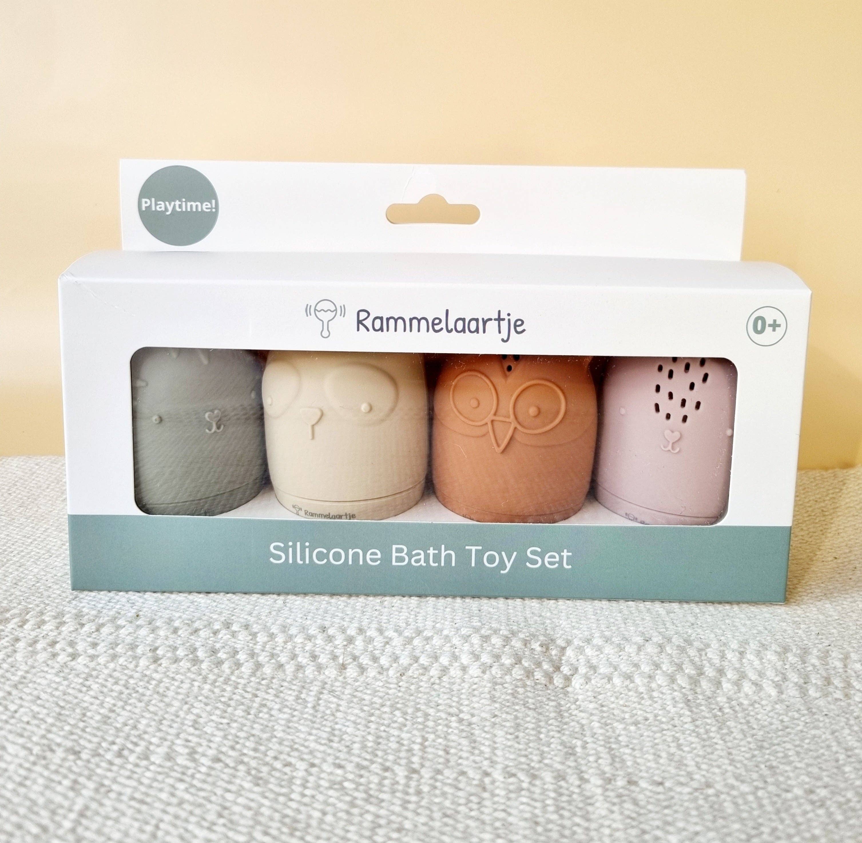 Rammelaartje - Wholesale Bath Toy - Baby - Set of 4 silicone bath toys Earth tones7