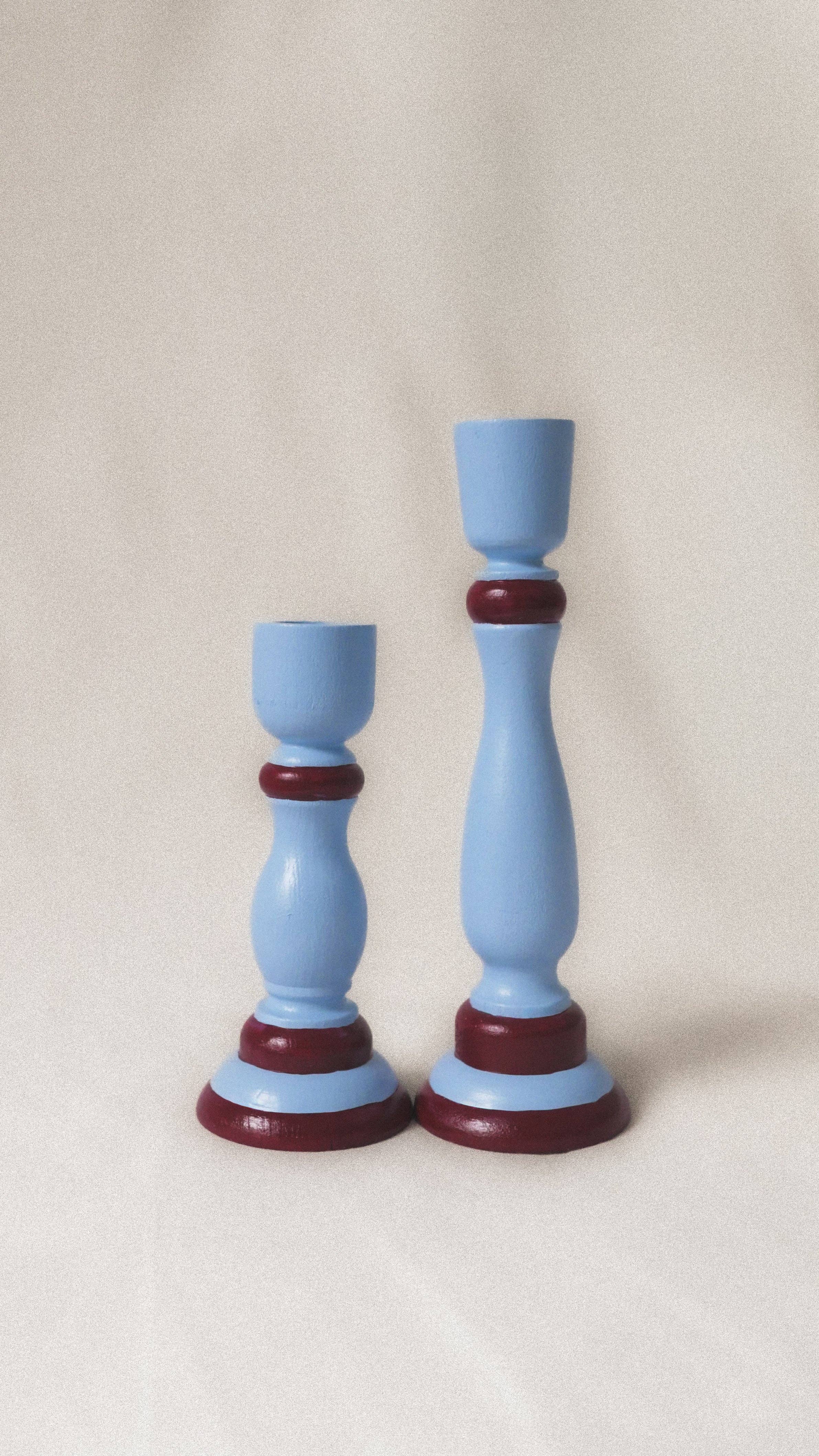 Massio Concept - Wholesale Candle Holder - Classic Blue and Burgundy Wooden Candle Holder - BLUVINO (Set of 2)4