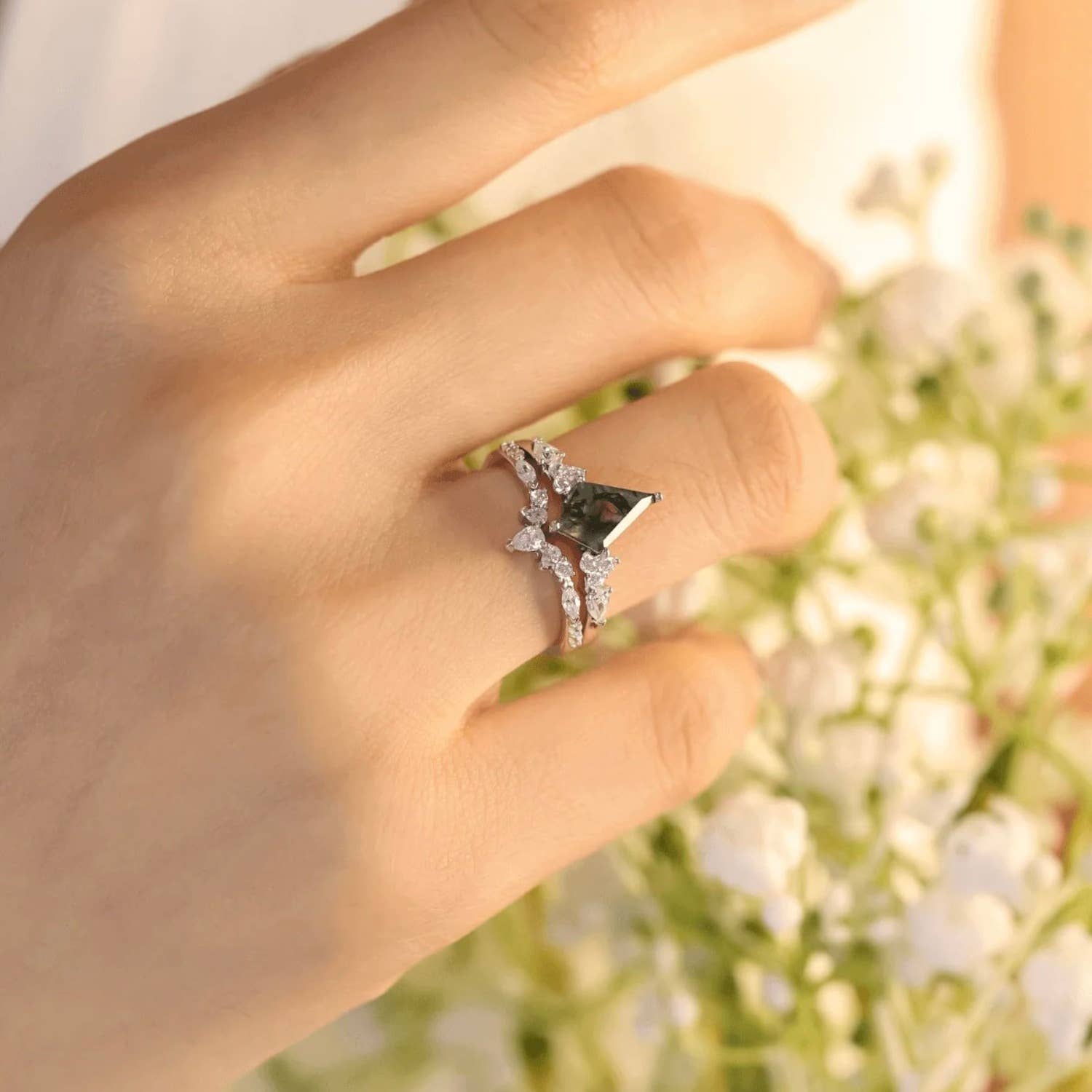 Azura Jewelry – wholesale Multi-stone ring – Nebula Nights Moss Agate Ring Set1