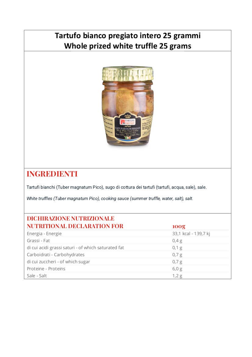 Metina SAS - Wholesale Saus - Hele kostbare witte truffel 25 gram2