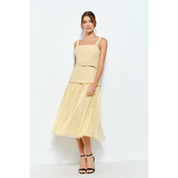 INA - Wholesale Dress - Women's - Strapless Tweed with Lace Pleat Midi Dress