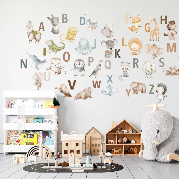 Animal Alphabet Decals - A to Z Wildlife Initials Wall Decal - Peel and Stick Removable - BR370 for wholesale by WallKoala