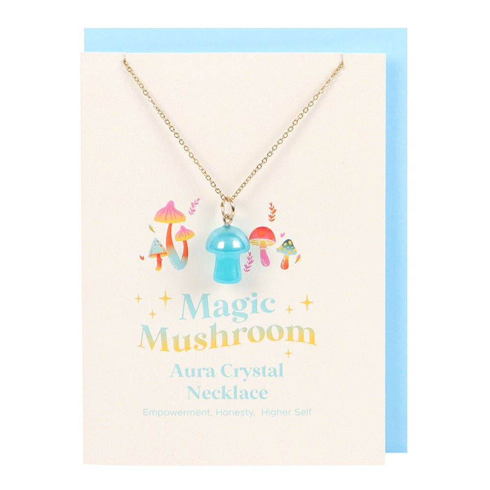 Something Different Wholesale - Wholesale Everyday Greeting Card - Blue Aura Crystal Mushroom Necklace Greeting Card1