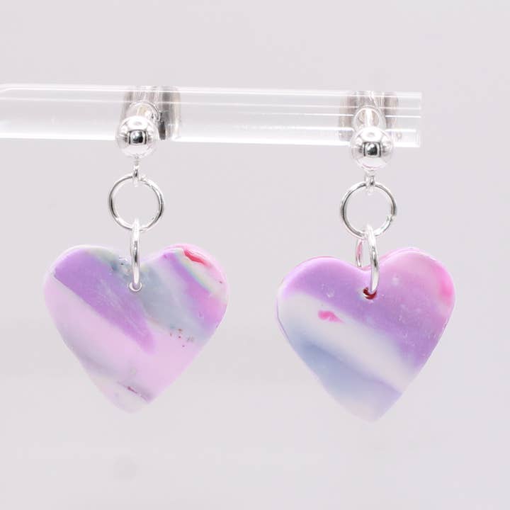 Marbled Heart Earring Sterling Silver Ball Stud for wholesale by Abby’s Art Atelier