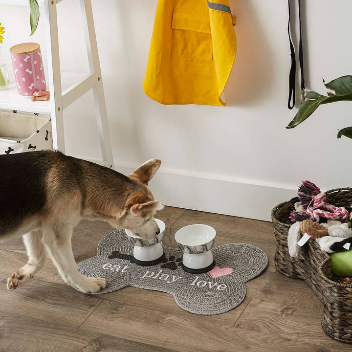 Bone Dry - Wholesale Pet Food Mat - Dog - Gray Eat Play Love Bone Shaped Pet Mat 16X24