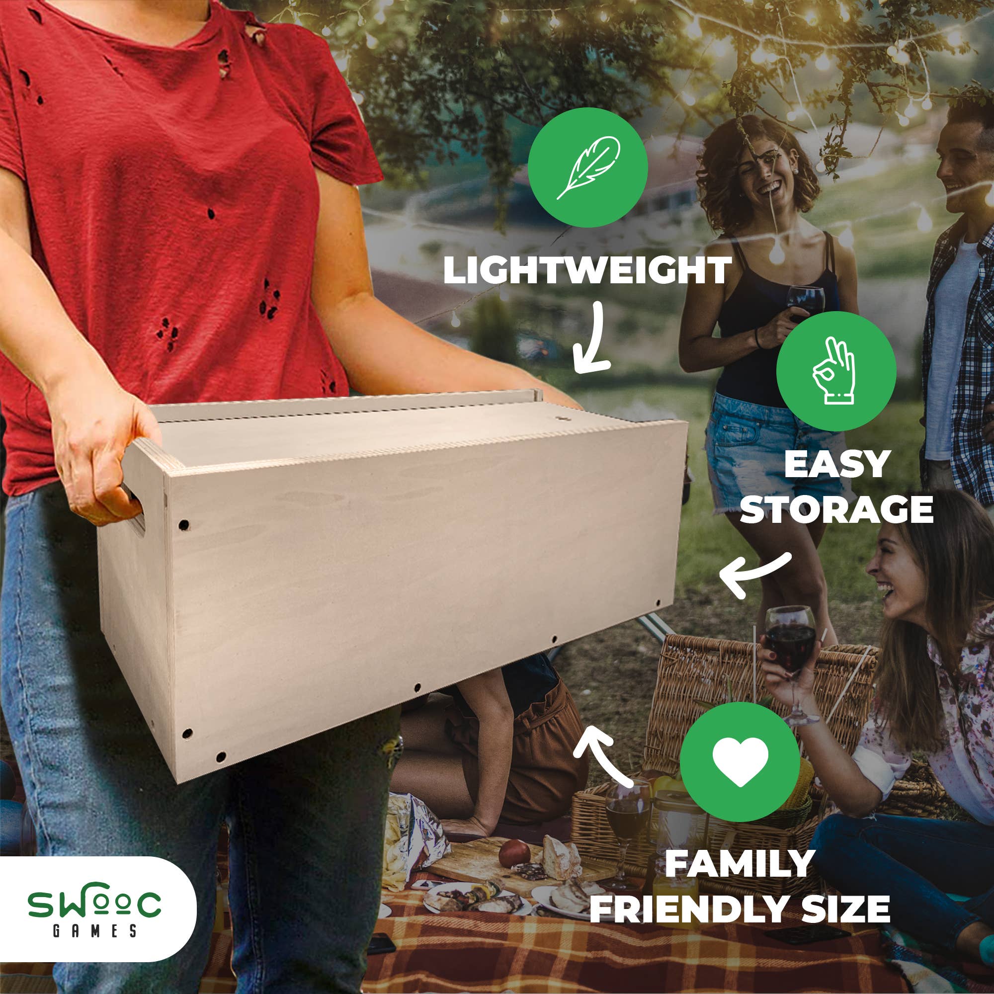 Swooc Games - Vente Jeu d'empilement - Jeu de tour géante avec fer à lisser, table et boîte de rangement2