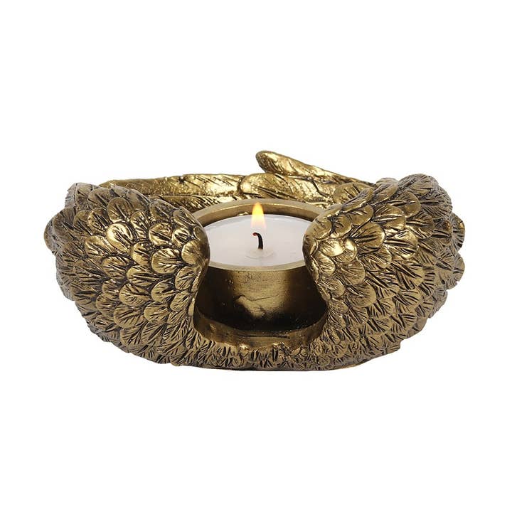 Something Different Wholesale - Wholesale Candle Holder - Antique Gold Angel Wing Tealight Candle Holder