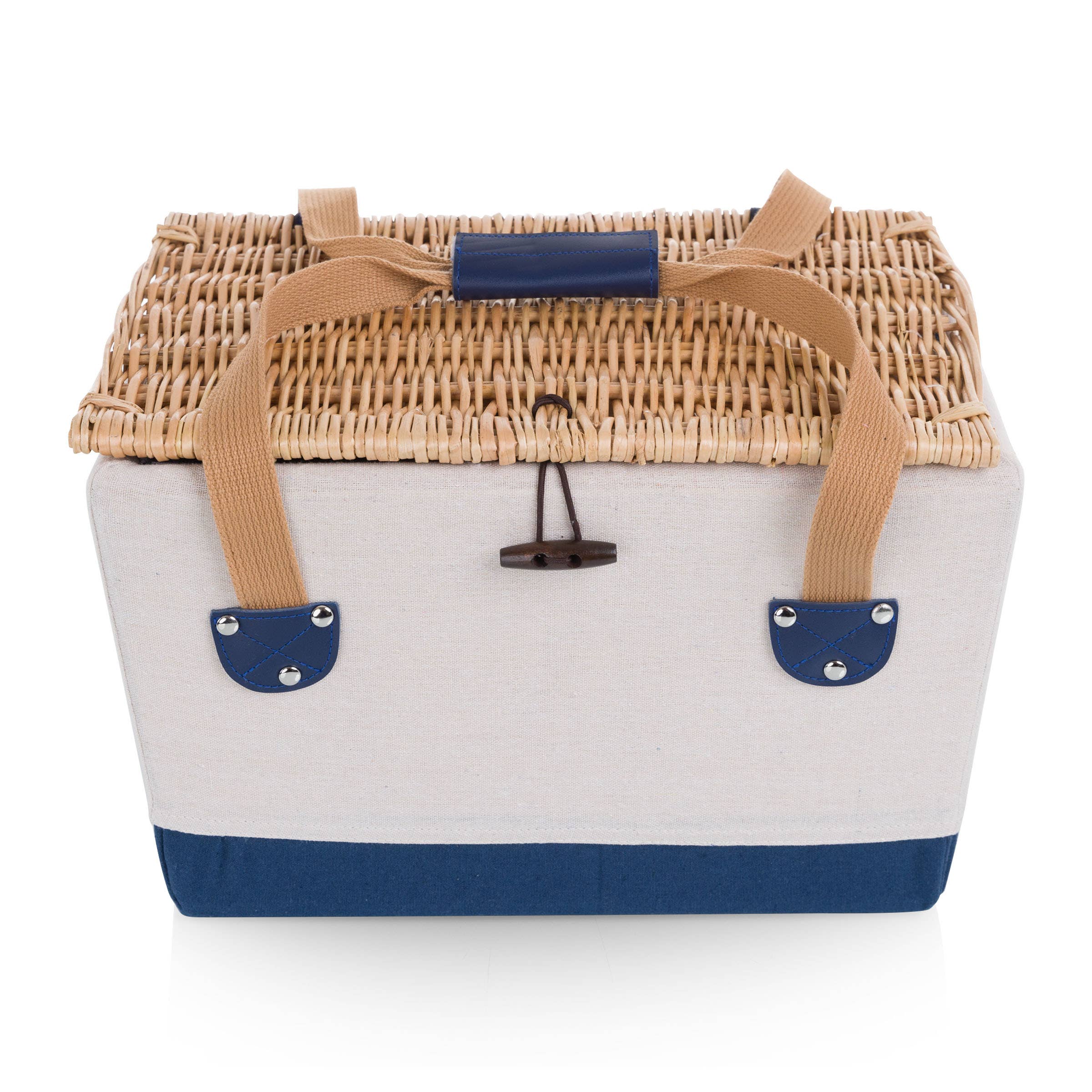 Beige Canvas with Navy Blue Accents Boardwalk Picnic Basket for 2 for wholesale on Faire18