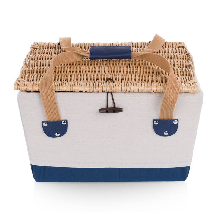 Beige Canvas with Navy Blue Accents Boardwalk Picnic Basket for 2 for wholesale on Faire18