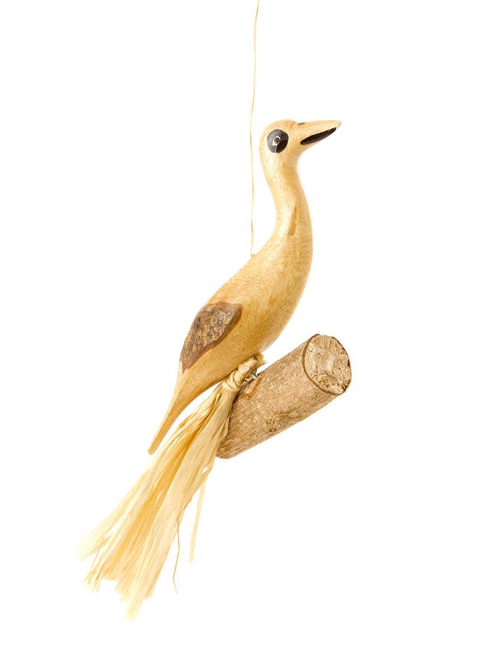 Perched Wooden Bird Ornament - Natural for wholesale by Swahili | AFRICAN MODERN