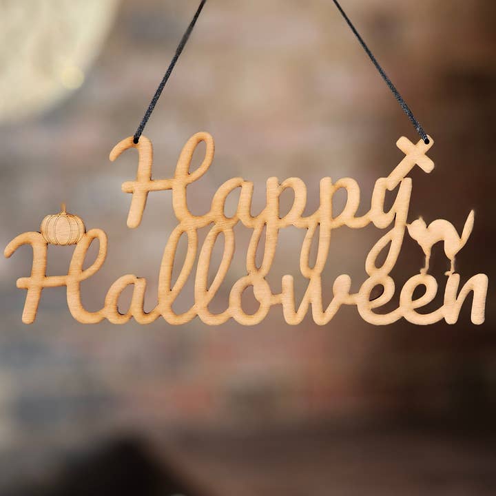 'Happy Halloween' Hanging Wooden Word Sign for wholesale by Nest