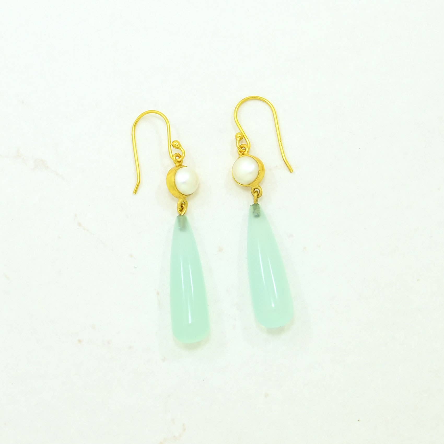 Schmuckoo Berlin - Wholesale Dangle Earrings - Bexley Earring Gold Plated Silver - Pearl & Aqua Chalcedony1