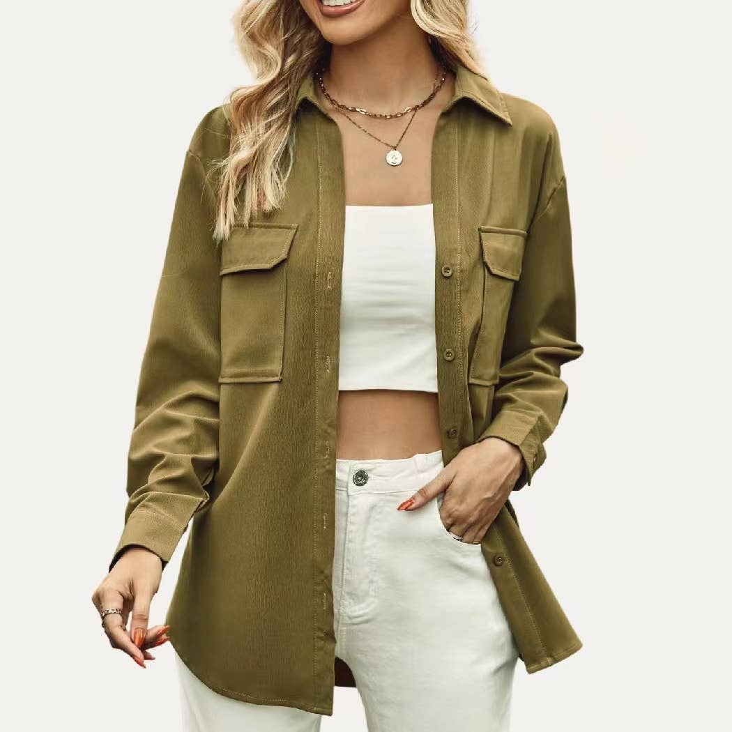 The Moment Collection – Engroshandel Skjorte med buttondown – til kvinder – Tekstureret Ensfarvet Halsudskæring Knap-Down Langærmet Top6