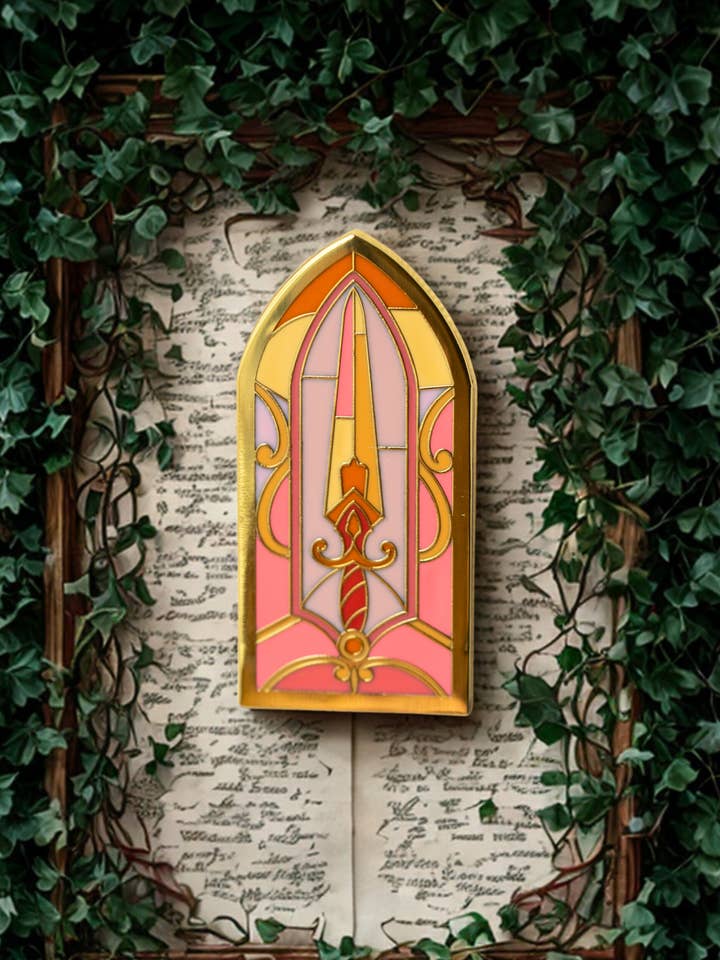 Stained Glass Sword Enamel Pin, Bookish Fantasy for wholesale by The Bookish Atelier