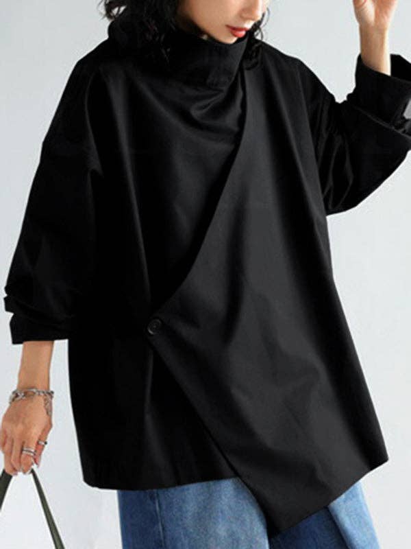 Plush Looks - Wholesale Tunic - Women's - Long Sleeves Loose Solid Color High Neck T-Shirts Tops10