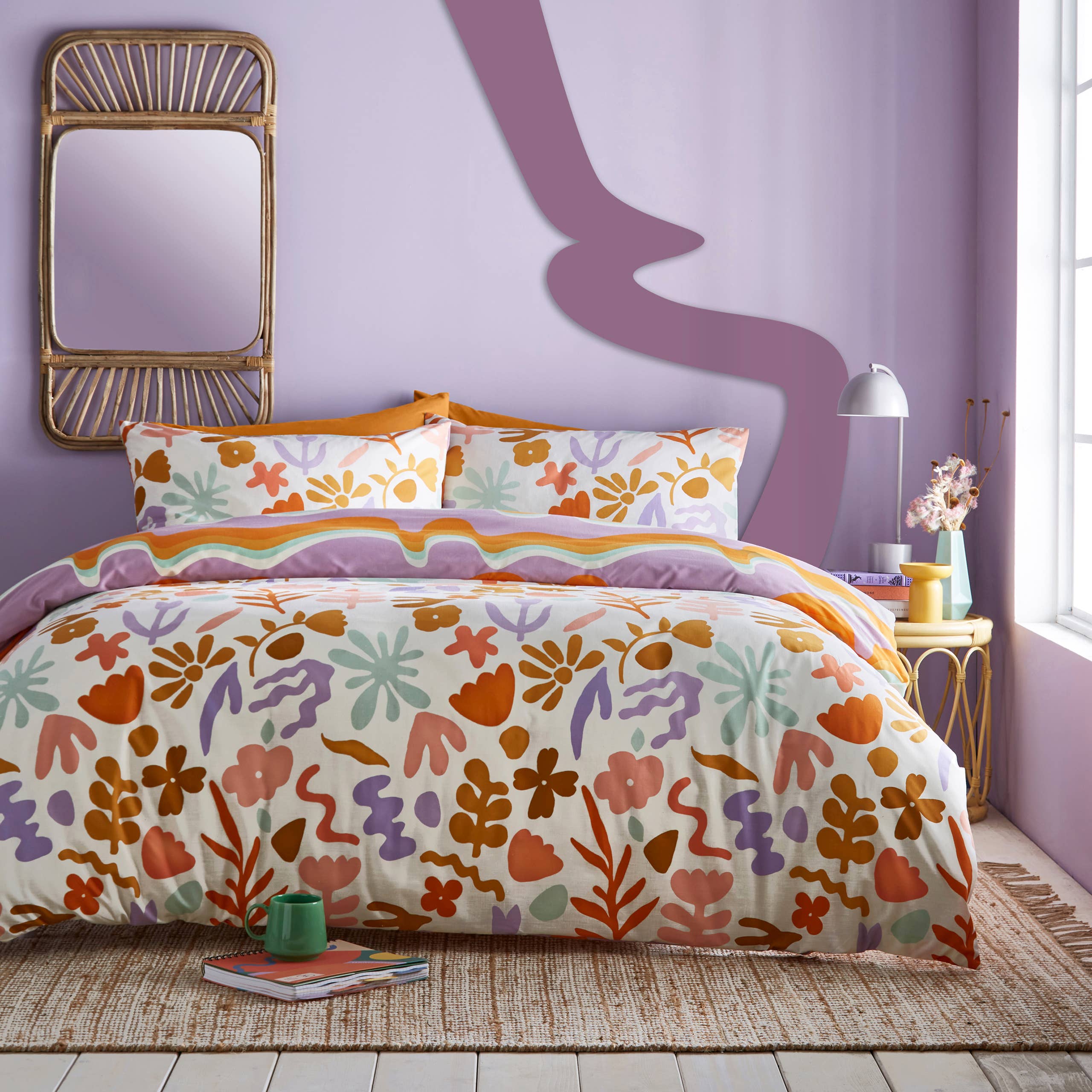 Orange Lilac Amelie Printed Abstract Floral Duvet Cover Set Orange/Lilac for wholesale on Faire1