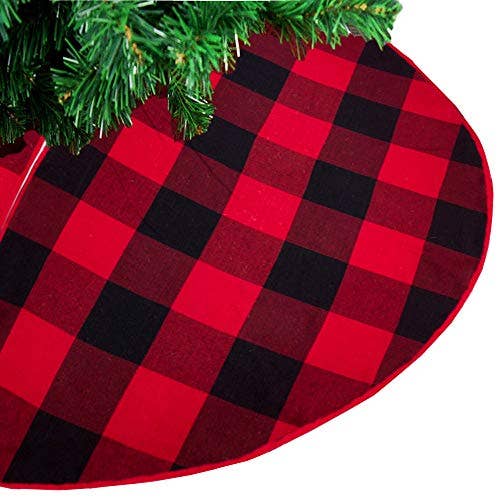 Fennco Styles - Wholesale Tree Skirt - Buffalo Check Red-Black Cotton 53" Christmas Tree Skirt2