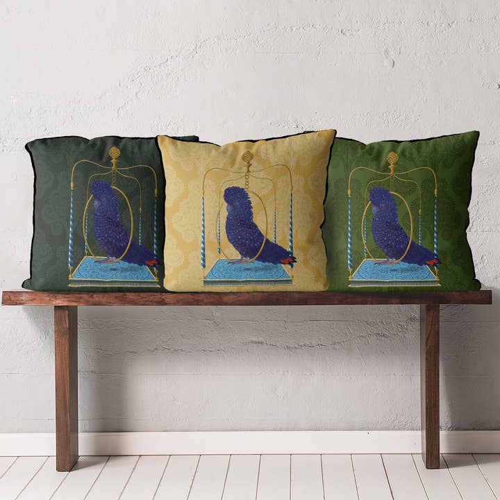 FabFunky Ltd - Wholesale Throw/Decorative Pillow - Blue cockatoo on swing Tropical bird Pillow outdoor cushion7