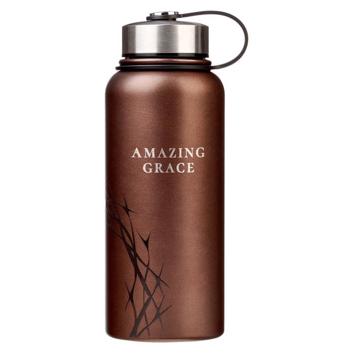 Water Bottle SS Brown Crown of Thorns/Amazing Grace Isa 53:5 for wholesale by Christian Art Gifts