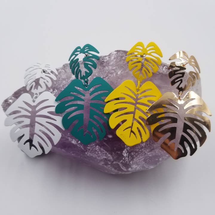 Metal Monstera Leaf Earrings for wholesale by magnolia jewelry
