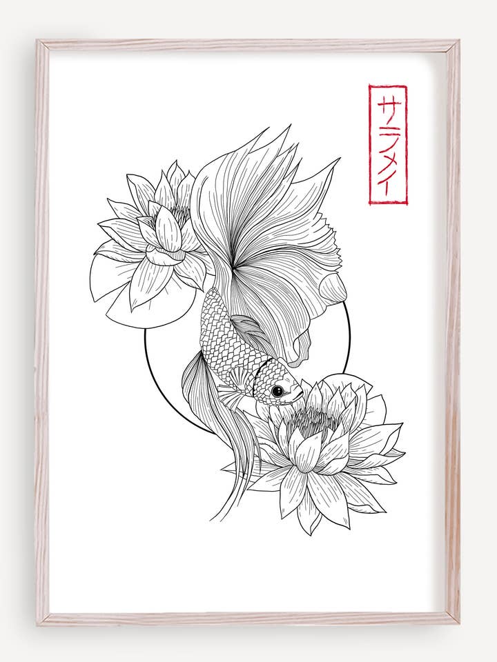 Betta Fish kunsttryk | Fin linje blomsterkunst for engroshandel hos Sarah May Arts