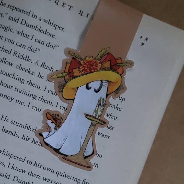 Magnetic Bookmark--Ms. Swoopy Ghost in a Derby Hat for wholesale by LostInWonderArt