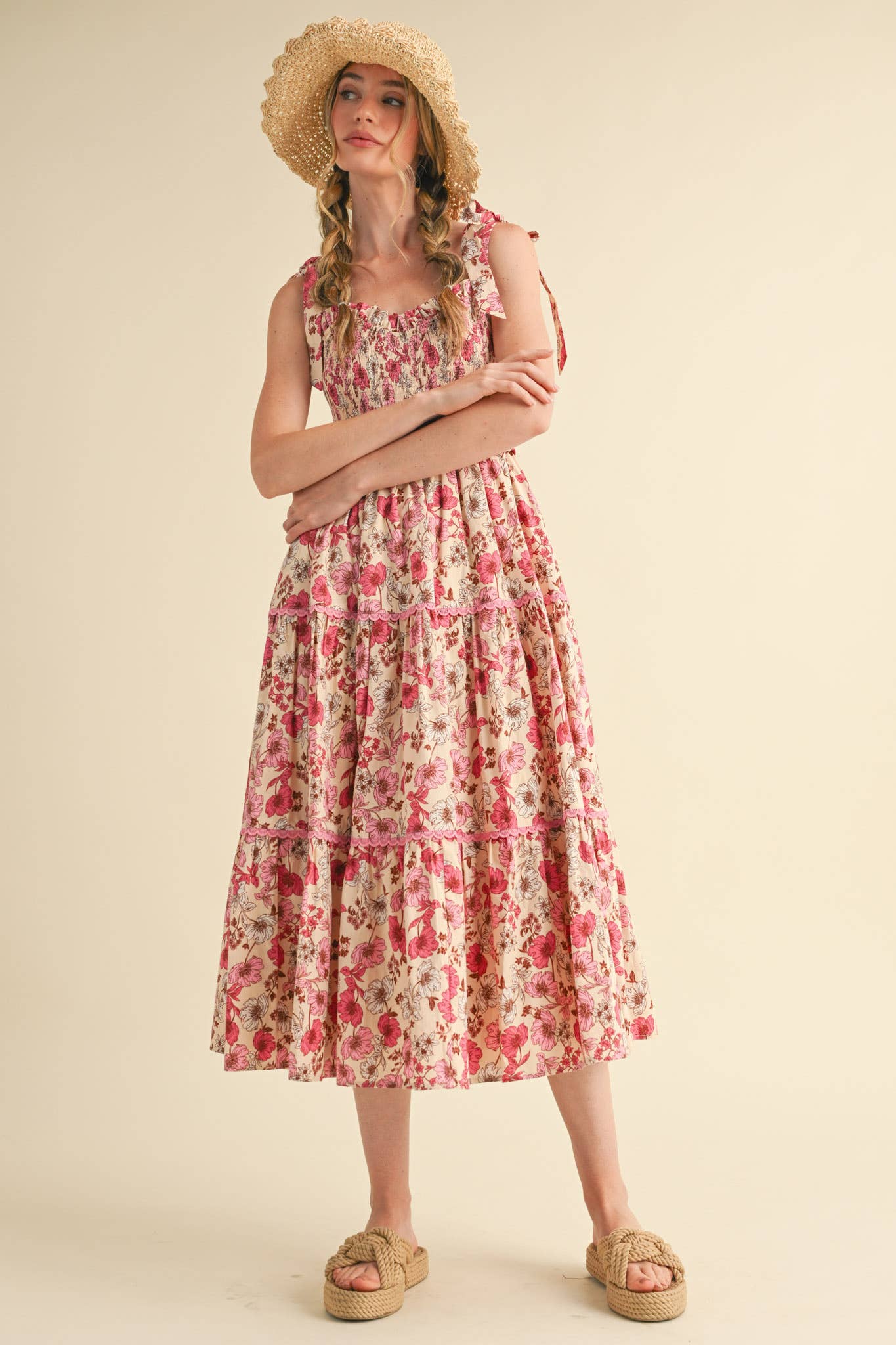 &MERCI - Vente Robe – femme - ROBE MIDI À VOLANTS EN DENTELLE FLORALE MDR38527