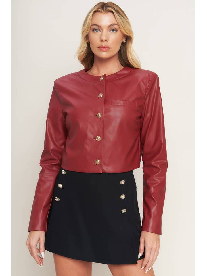Red A faux leather bolero jacket - IJ10151 for wholesale on Faire4