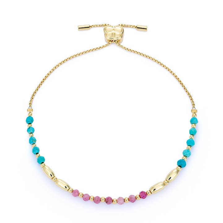 Bisbee Gold, Pink Turmalin & Türkis Armband für den Großhandel von Boho Betty