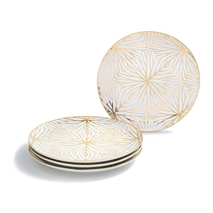 ANNA New York - Wholesale Dinner Plate - Talianna Lily Pad Dessert Plates, White & Gold, Set of 4