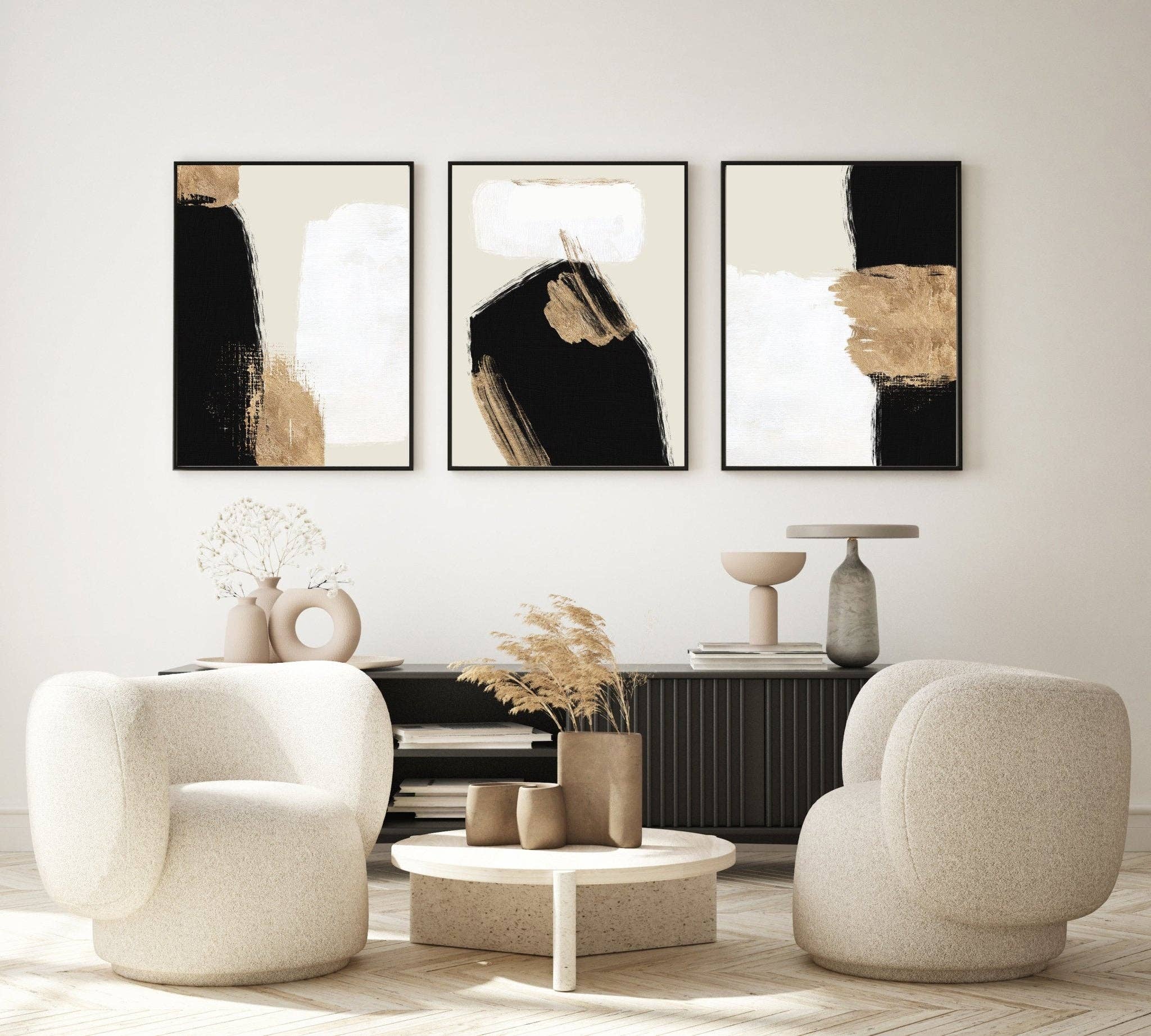 D'LUXE PRINTS - Wholesale Gallery Wall Set - Black And Gold Strokes Set of 3 Prints3